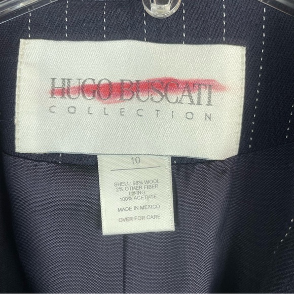 Hugo Buscati Collection Wool Navy Blue Pin Striped Double Breasted Blazer Sz 10 - Picture 4 of 8